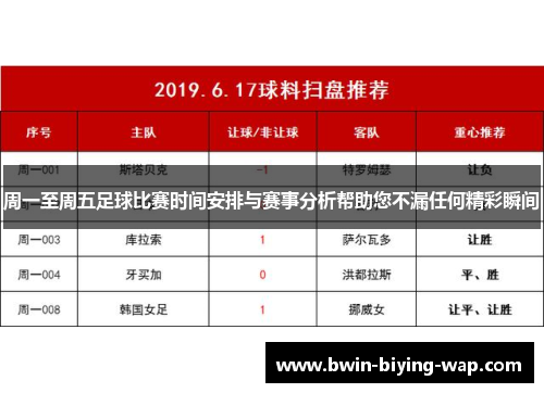 周一至周五足球比赛时间安排与赛事分析帮助您不漏任何精彩瞬间